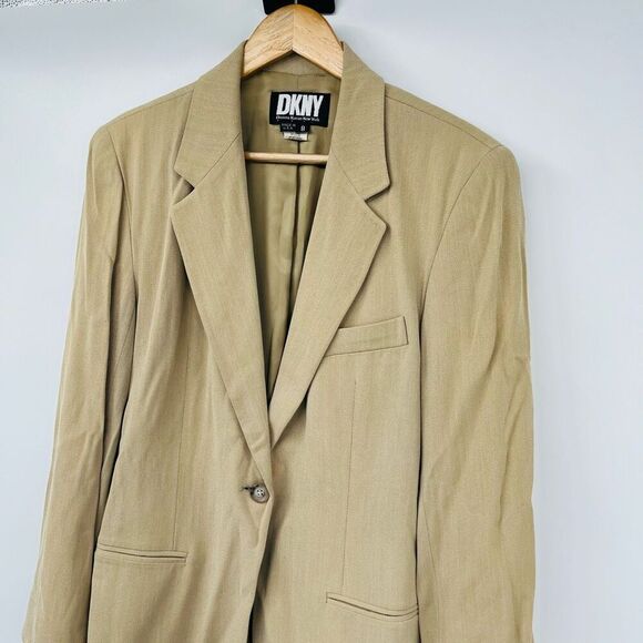 DKNY Blazer Jacket Tan Single Breasted Long Sleeve Wool Blend Womens Size 8 - Picture 3 of 9